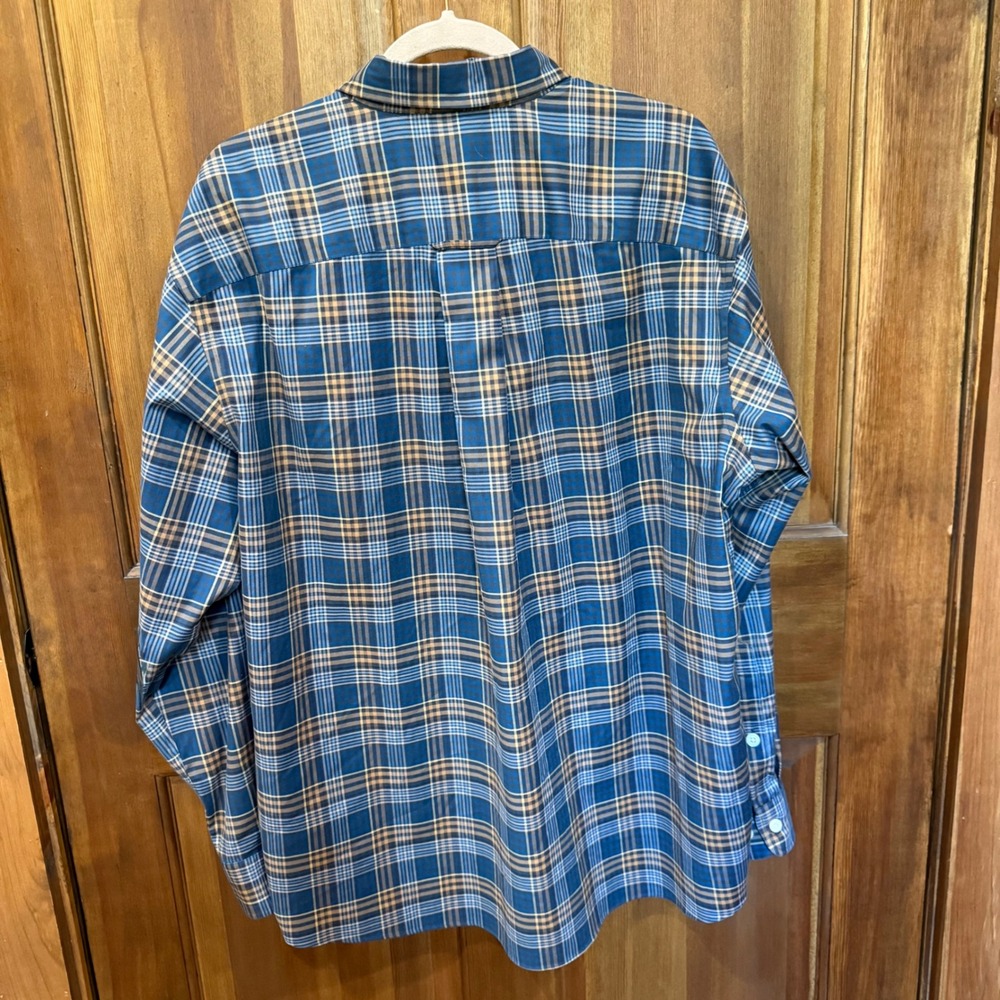 Orvis Mens Blue Tan Plaid Cotton Stretch Long Sleeve Button Down Shirt XL - Picture 6 of 8